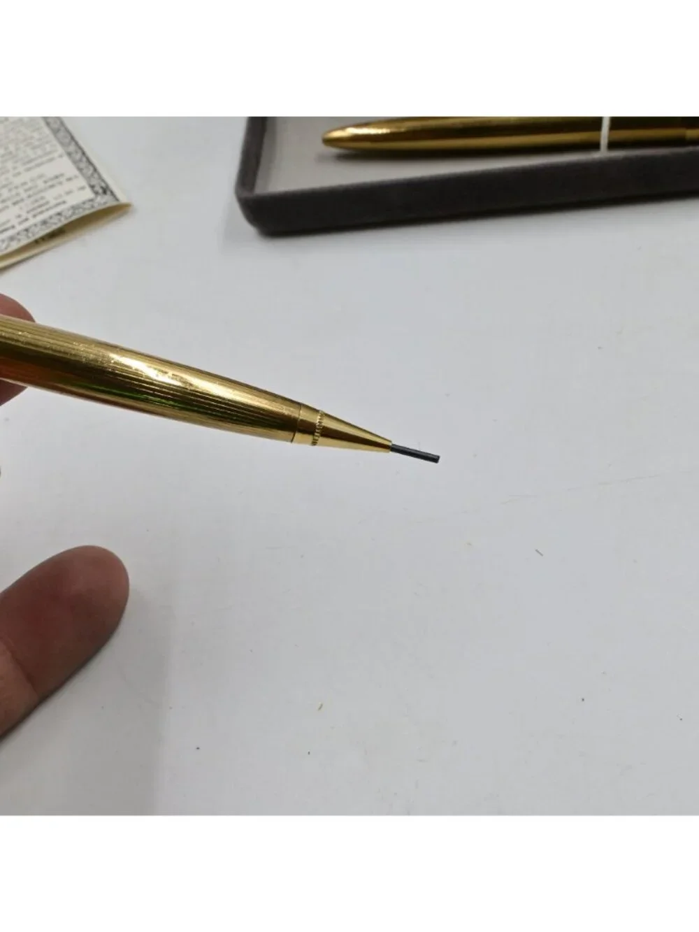 Stratford Gold Tone Ballpoint Pen & Mechanical Pencil Set Original Case Vintage